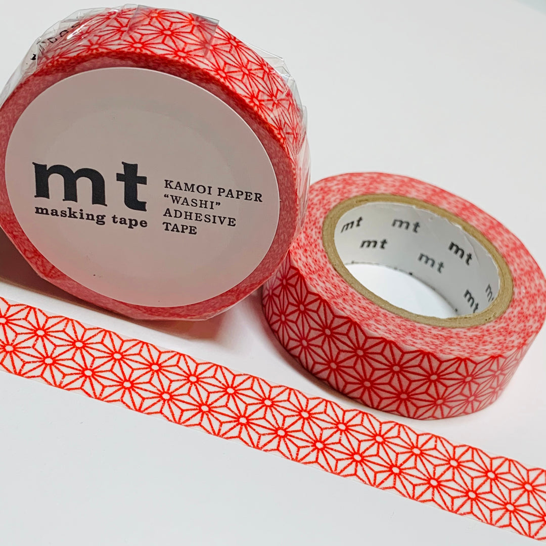 TRUE RED STARBURSTS Asanoha Shuaka Mt Washi Tape ~ 1 Roll ~ 15mm x 10m (33 Feet)