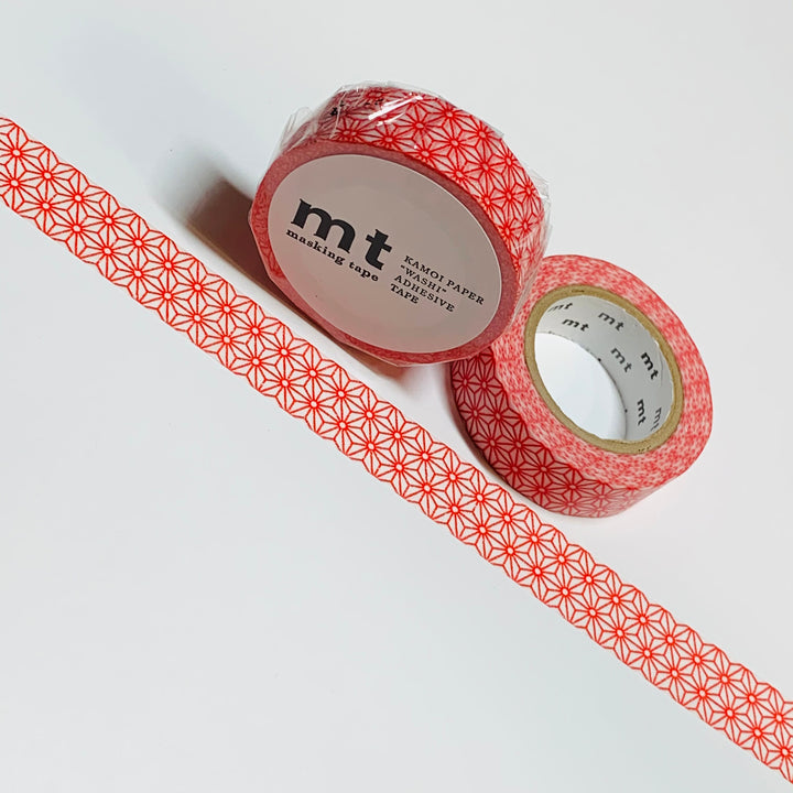 TRUE RED STARBURSTS Asanoha Shuaka Mt Washi Tape ~ 1 Roll ~ 15mm x 10m (33 Feet)