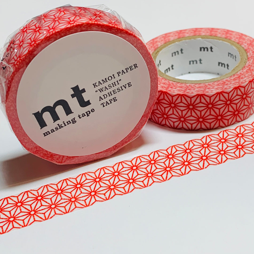 TRUE RED STARBURSTS Asanoha Shuaka Mt Washi Tape ~ 1 Roll ~ 15mm x 10m (33 Feet)