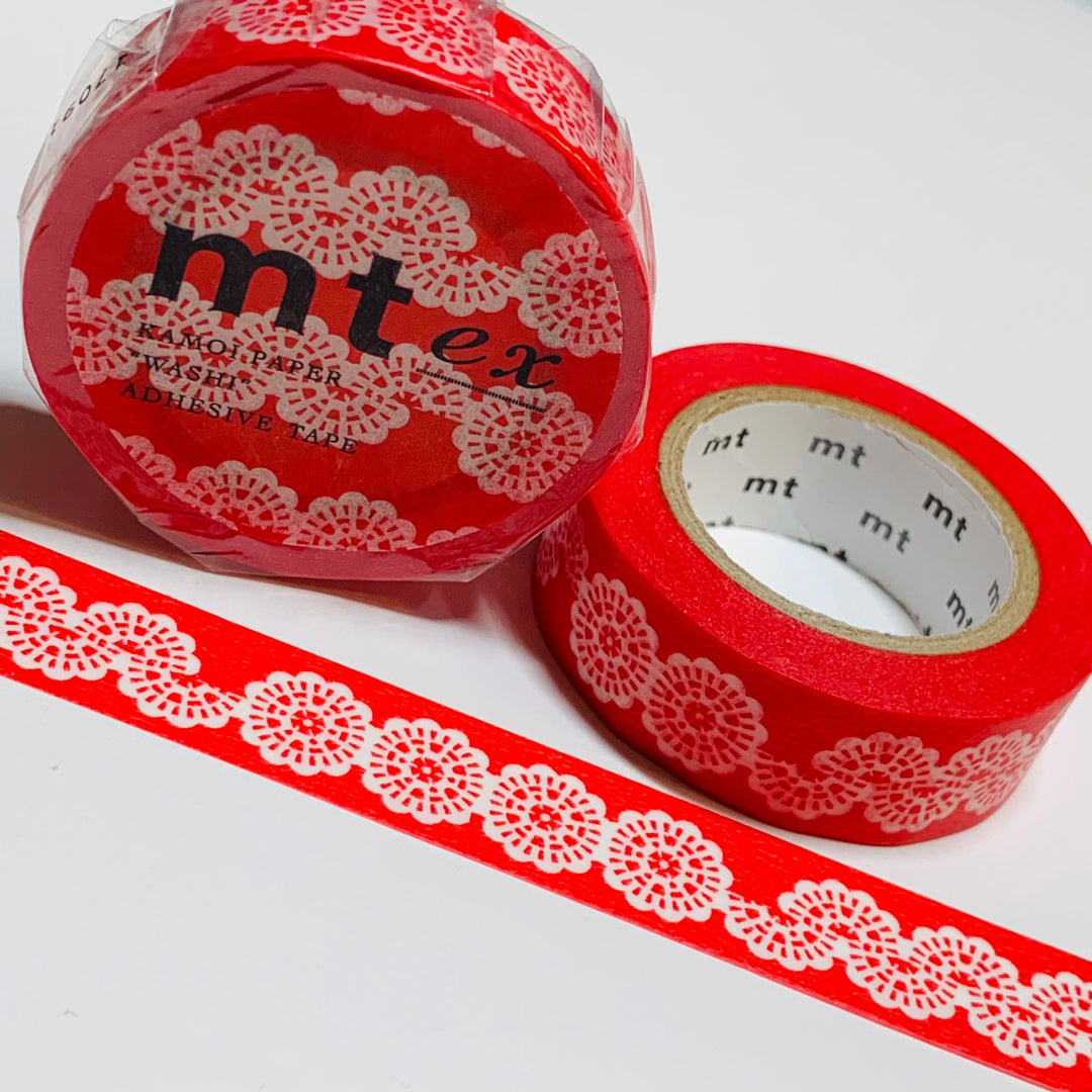 RED CIRCLE LACE Mt Washi Tape - 1 Roll - 15mm x 10m (33 Feet)