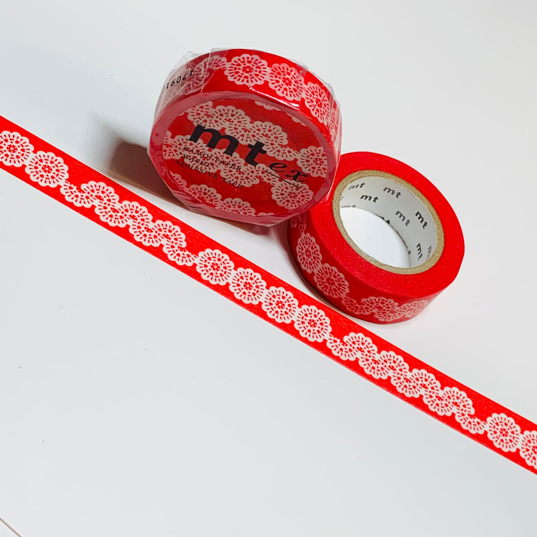 RED CIRCLE LACE Mt Washi Tape - 1 Roll - 15mm x 10m (33 Feet)