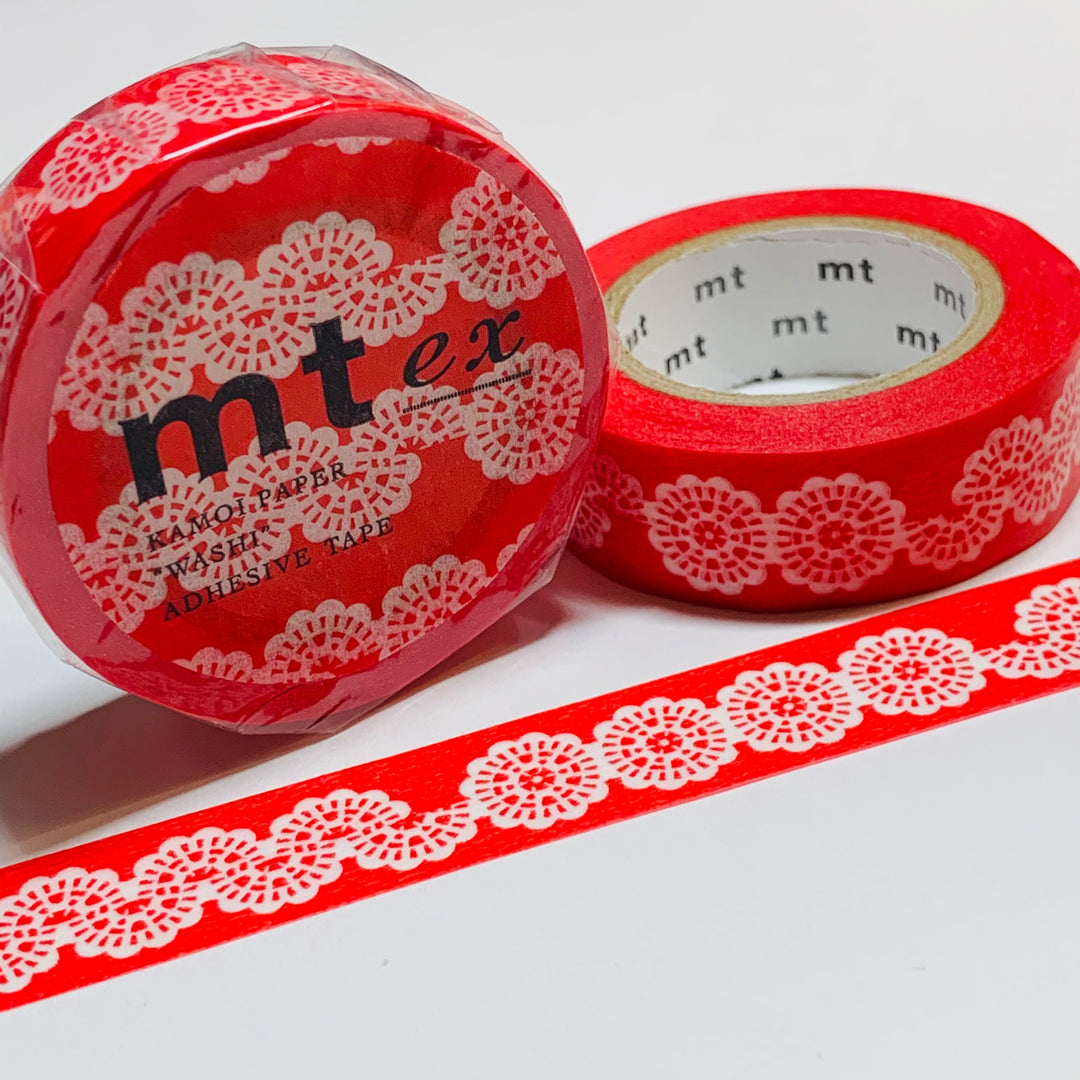 RED CIRCLE LACE Mt Washi Tape - 1 Roll - 15mm x 10m (33 Feet)