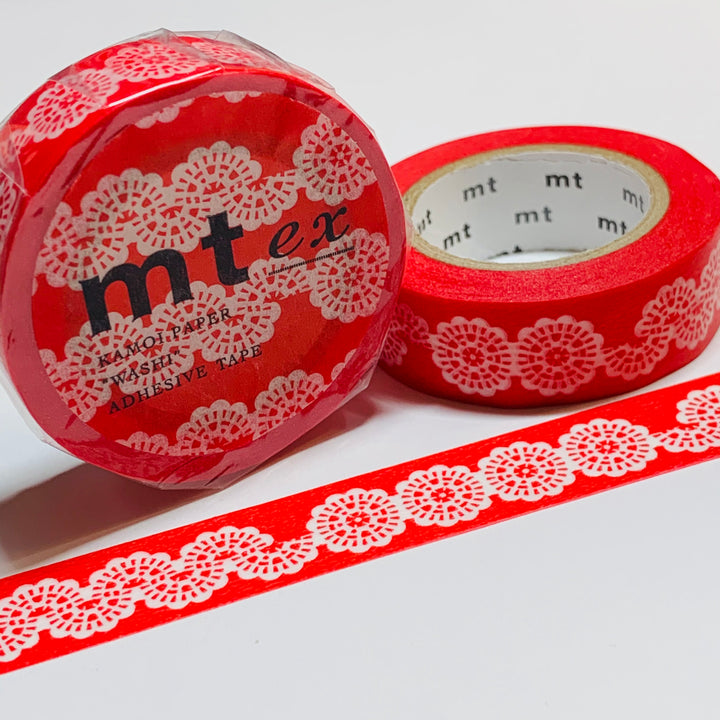 RED CIRCLE LACE Mt Washi Tape - 1 Roll - 15mm x 10m (33 Feet)