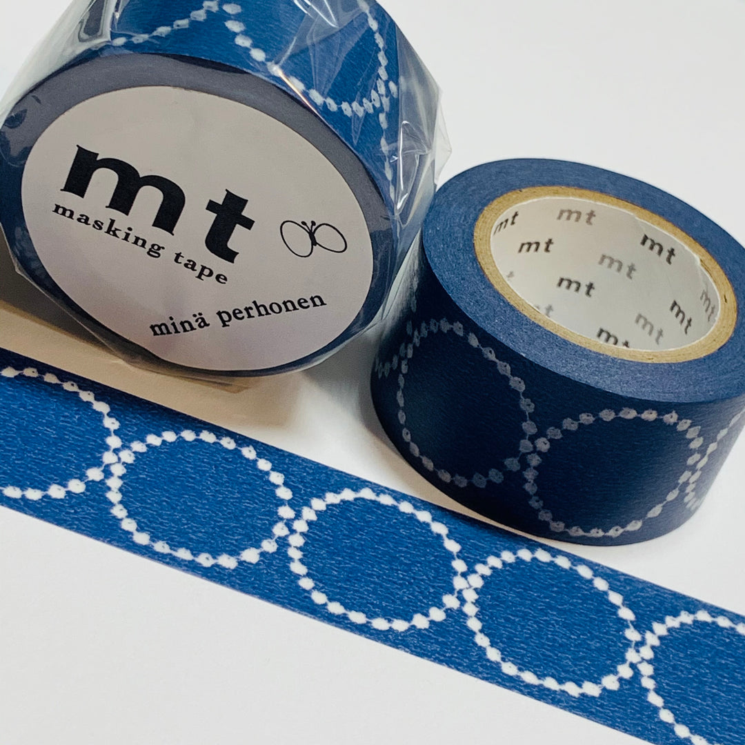 PETITE NAVY TAMBOURINES Mina Perhonen Mt Washi Tape ~ 1 Roll ~ 25mm x 10m (33 Feet)