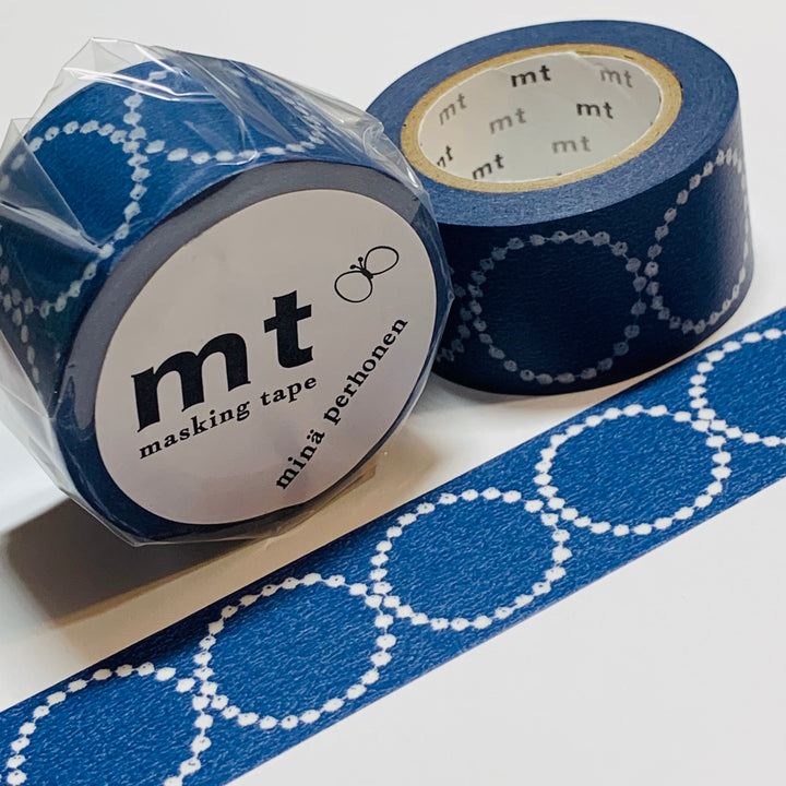 PETITE NAVY TAMBOURINES Mina Perhonen Mt Washi Tape ~ 1 Roll ~ 25mm x 10m (33 Feet)