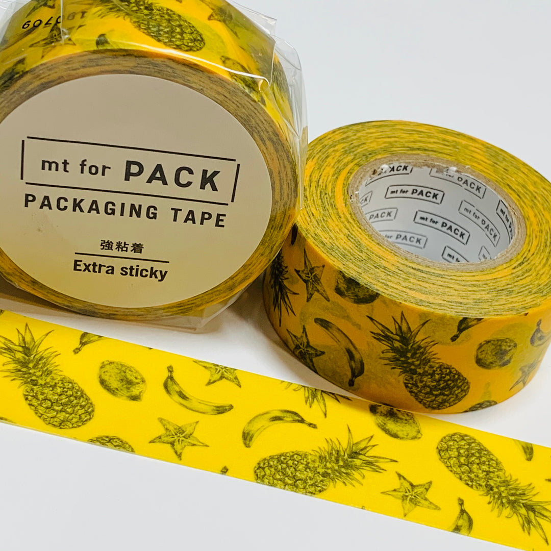 YELLOW FRUITS & PINEAPPLE Mt Strong Washi Pack Tape - 1 Roll - 25mm x 15m (49 Feet)