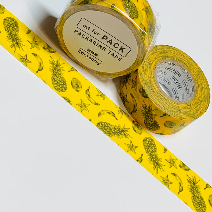 YELLOW FRUITS & PINEAPPLE Mt Strong Washi Pack Tape - 1 Roll - 25mm x 15m (49 Feet)