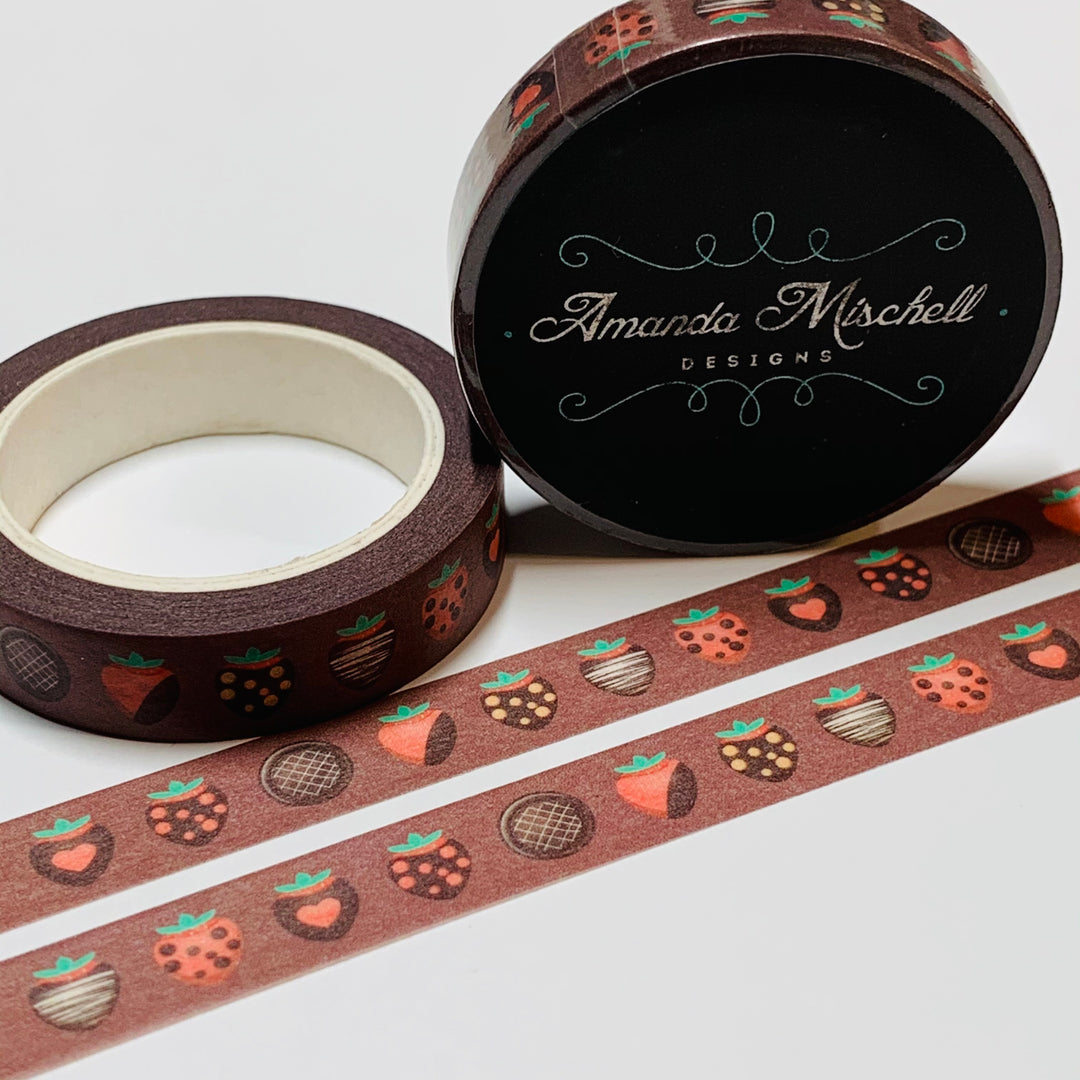 CHOCOLATE COVERED STRAWBERRIES Valentine Amanda Mischell Washi Tape ~ 1 Roll ~ 10mm x 10m (33 Feet)