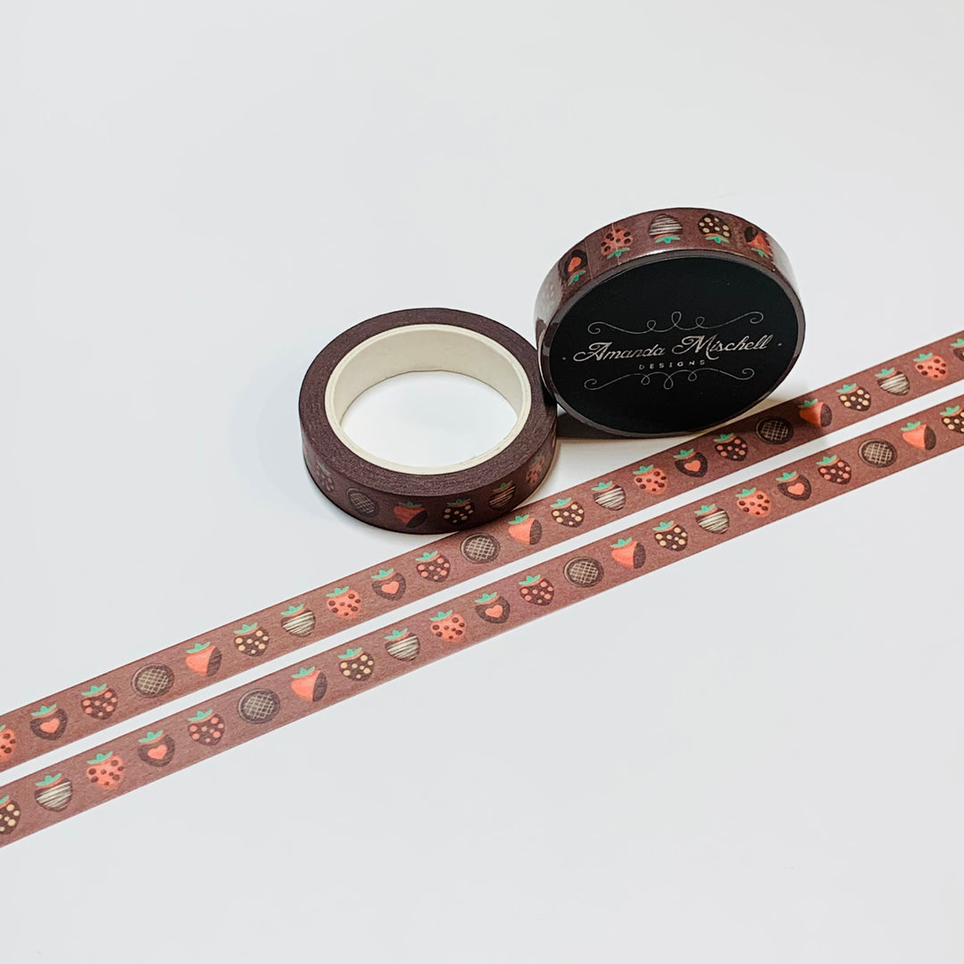 CHOCOLATE COVERED STRAWBERRIES Valentine Amanda Mischell Washi Tape ~ 1 Roll ~ 10mm x 10m (33 Feet)