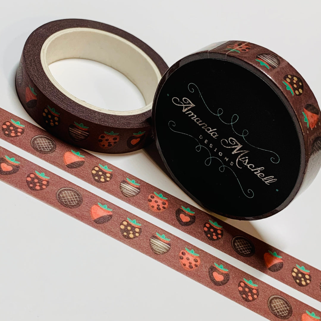 CHOCOLATE COVERED STRAWBERRIES Valentine Amanda Mischell Washi Tape ~ 1 Roll ~ 10mm x 10m (33 Feet)