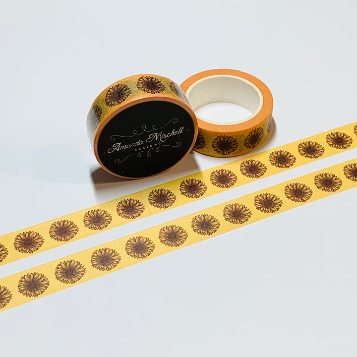 BLOOMED SUNFLOWER HEADS Amanda Mischell Washi Tape ~ 1 Roll ~ 15mm x 10m (33 Feet)