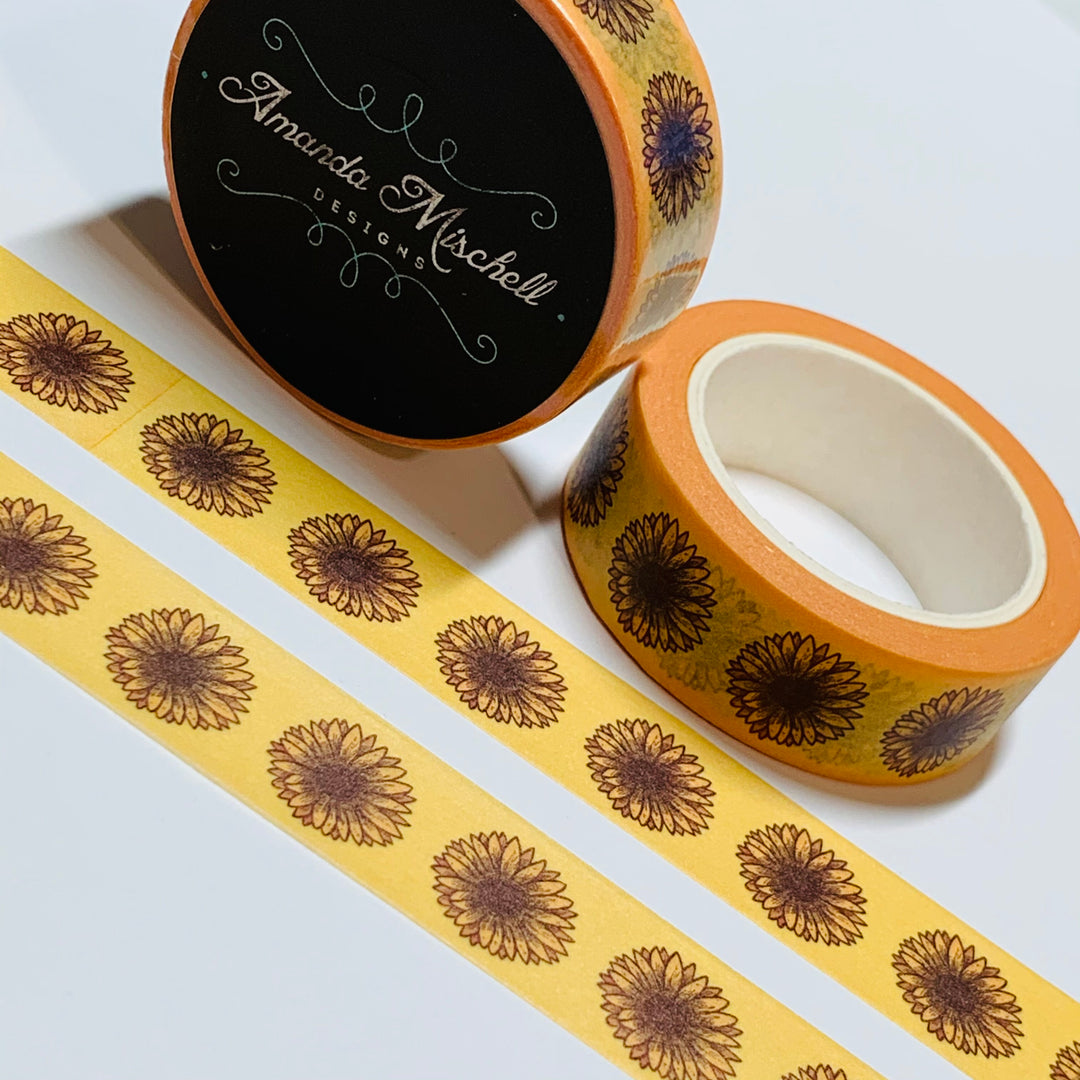 BLOOMED SUNFLOWER HEADS Amanda Mischell Washi Tape ~ 1 Roll ~ 15mm x 10m (33 Feet)