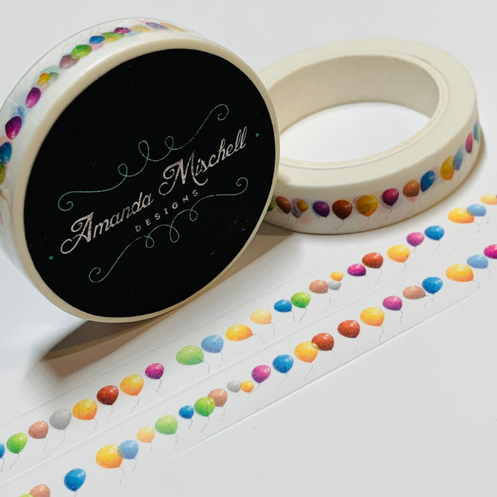 BIRTHDAY BALLOONS THIN Amanda Mischell Washi Tape ~ 1 Roll ~ 10mm x 10m (33 Feet)