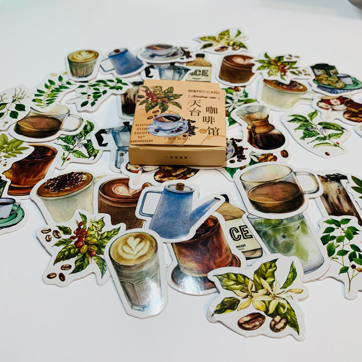 COFFEE BEAN PLANTS & Drinks Peelable Stickers  ~ 45 Pieces ~ Each Sticker is 38mm