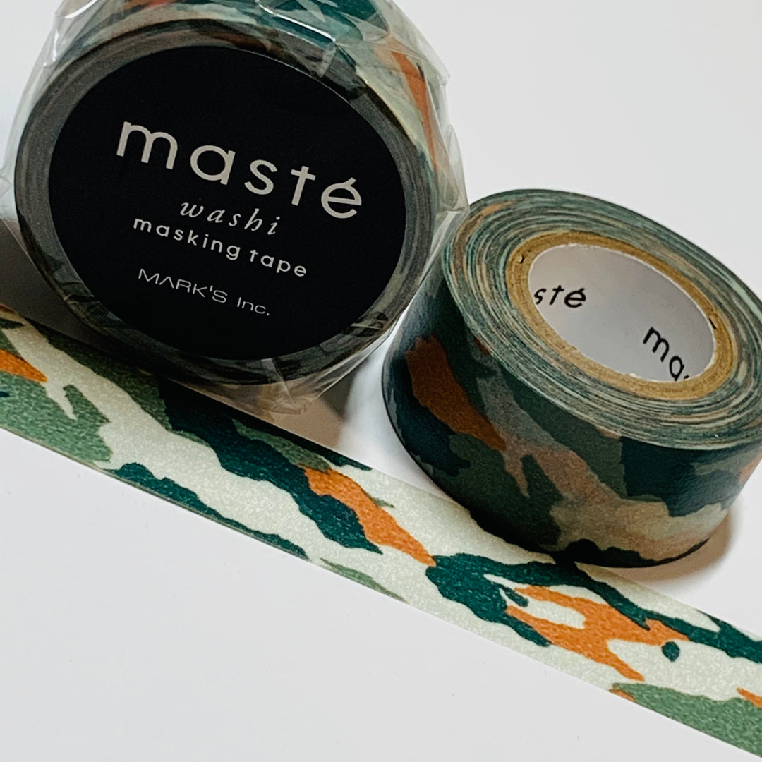 CAMOUFLAGE GREEN & BROWN Retired Maste Washi Tape ~ 1 Roll ~ 15mm x 7m (23 Feet)