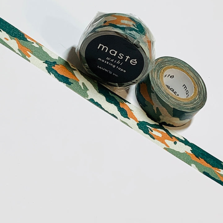 CAMOUFLAGE GREEN & BROWN Retired Maste Washi Tape ~ 1 Roll ~ 15mm x 7m (23 Feet)