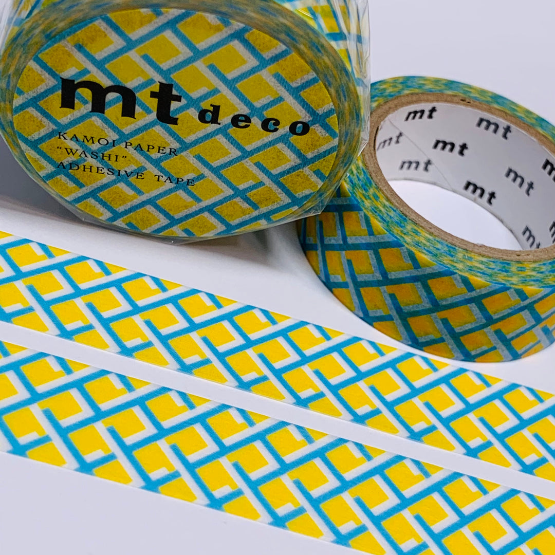 YELLOW & BLUE BASKETWEAVE Crosshatch Mt Washi Tape ~ 1 Roll ~ 15mm x 7m (23 Feet)