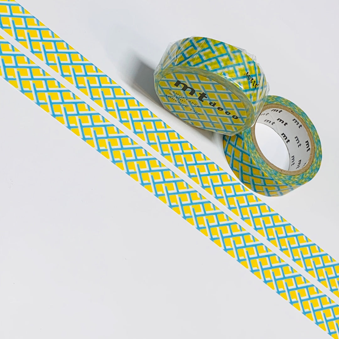 YELLOW & BLUE BASKETWEAVE Crosshatch Mt Washi Tape ~ 1 Roll ~ 15mm x 7m (23 Feet)