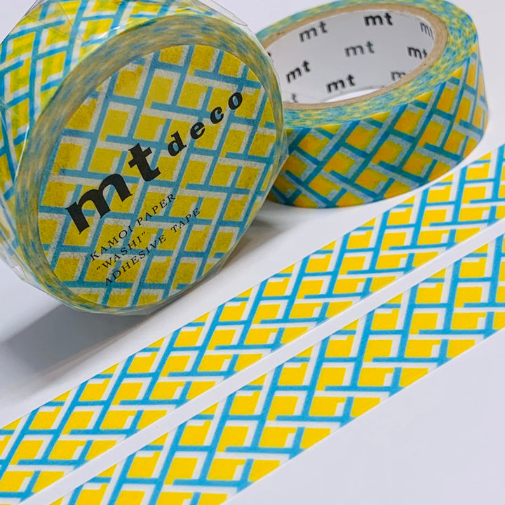 YELLOW & BLUE BASKETWEAVE Crosshatch Mt Washi Tape ~ 1 Roll ~ 15mm x 7m (23 Feet)