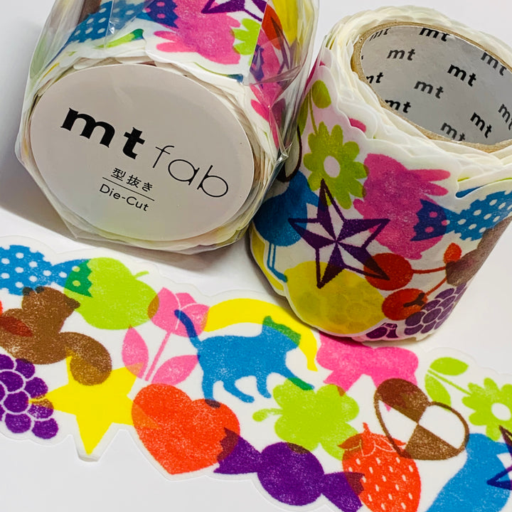 STAMPED IMAGES COLLAGE Die Cut Mt Washi Tape ~ 1 Roll ~ 45mm x 3m (10 Feet) ~ Thin Vinyl Like Texture