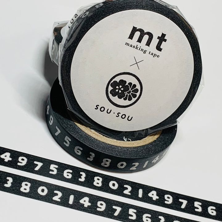 BLACK & WHITE DIGITS by Sou Sou Thin MT Washi Tape -1 roll