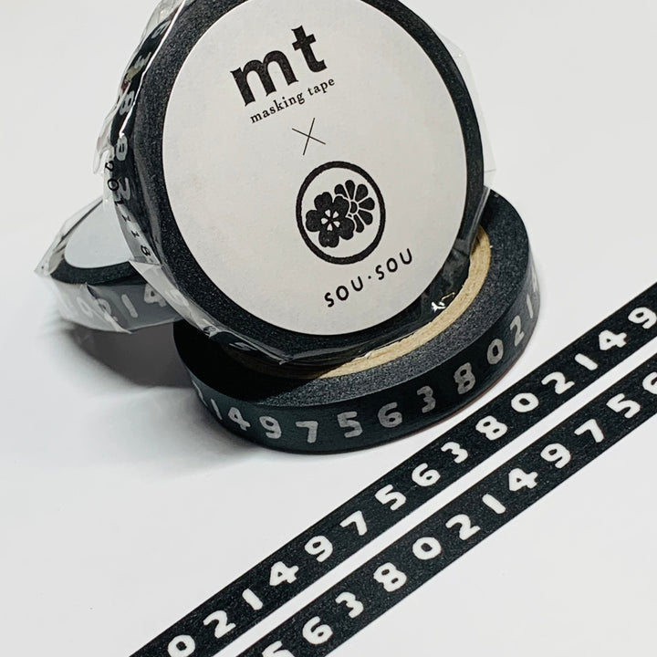 BLACK & WHITE DIGITS by Sou Sou Thin MT Washi Tape -1 roll