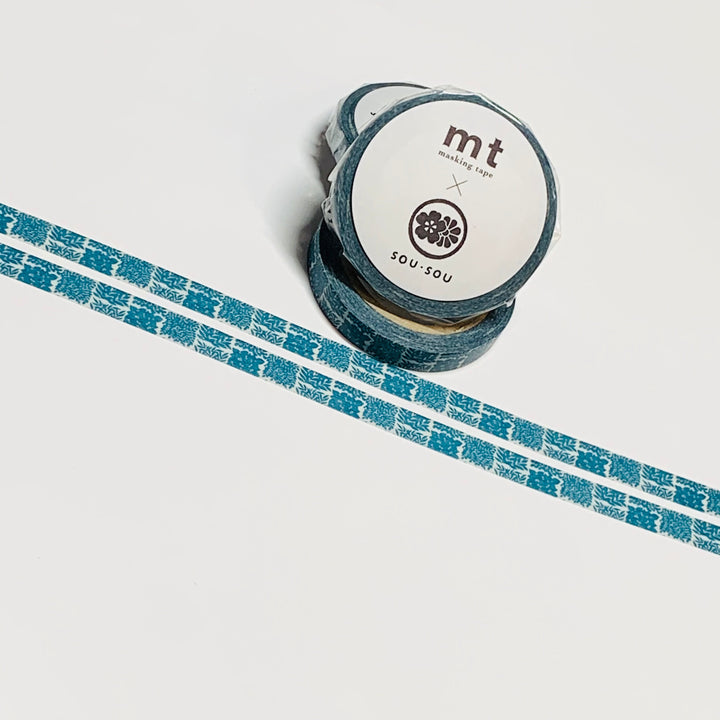 TEAL GARDEN PATCHES by Sou Sou Thin Mt Washi Tape ~ 1 Roll ~ 7mm x 7m (23 Feet)