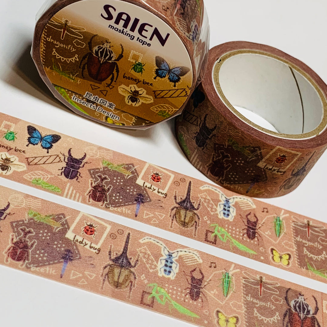 INSECTS & BUGS MEMORYKEEPING Antique Patina Saien Masking Washi Tape ~ 1 Roll ~ 20mm x 7m (23 Feet)