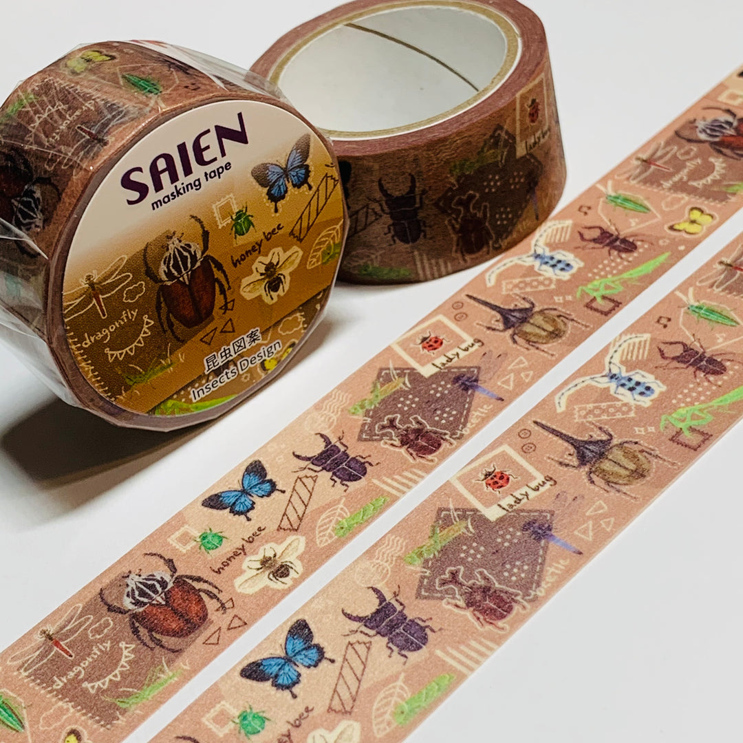 INSECTS & BUGS MEMORYKEEPING Antique Patina Saien Masking Washi Tape ~ 1 Roll ~ 20mm x 7m (23 Feet)