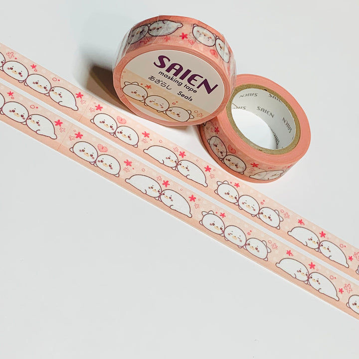 KISSING BABY SEALS Saien Masking Washi Tape ~ 1 Roll ~ 15mm x 10m (33 Feet)