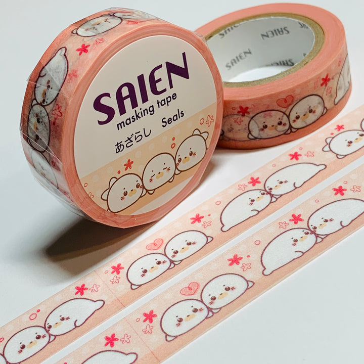 KISSING BABY SEALS Saien Masking Washi Tape ~ 1 Roll ~ 15mm x 10m (33 Feet)