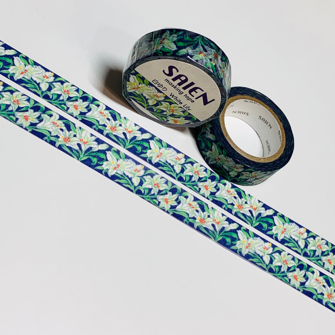 WHITE LILIES EASTER Flowers Saien Masking Washi Tape ~ 1 Roll ~ 15mm x 10m (33 Feet)