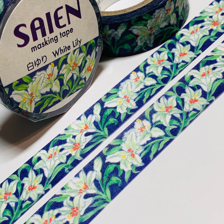 WHITE LILIES EASTER Flowers Saien Masking Washi Tape ~ 1 Roll ~ 15mm x 10m (33 Feet)