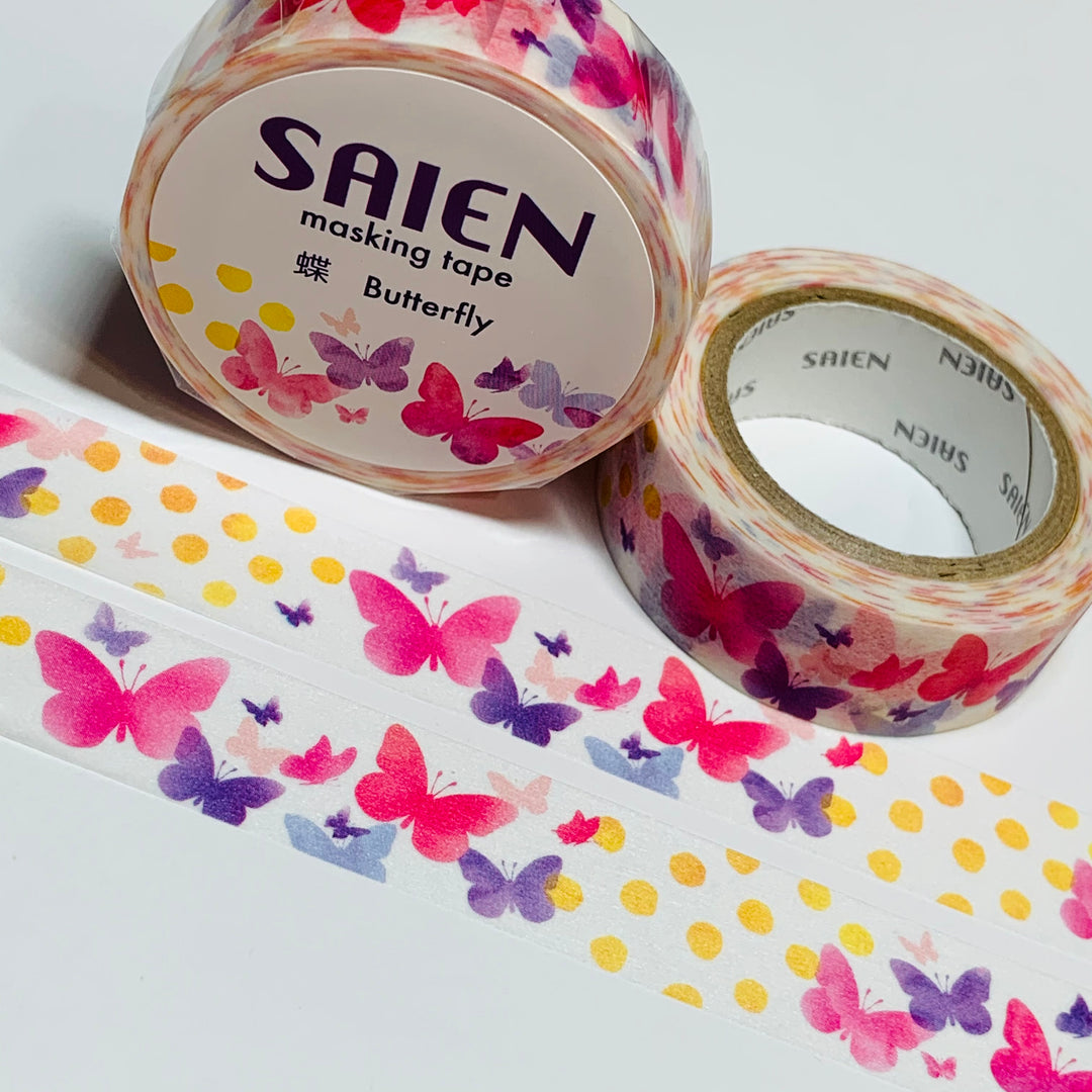 FLOATING PASTEL BUTTERFLIES Saien Masking Washi Tape ~ 1 Roll ~ 15mm x 10m (33 Feet)