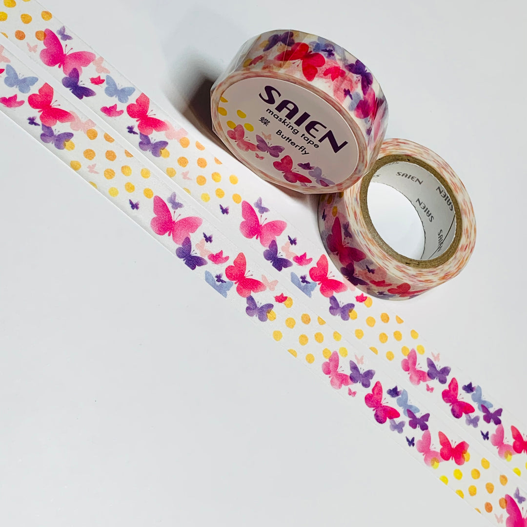 FLOATING PASTEL BUTTERFLIES Saien Masking Washi Tape ~ 1 Roll ~ 15mm x 10m (33 Feet)