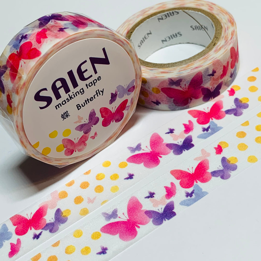 FLOATING PASTEL BUTTERFLIES Saien Masking Washi Tape ~ 1 Roll ~ 15mm x 10m (33 Feet)