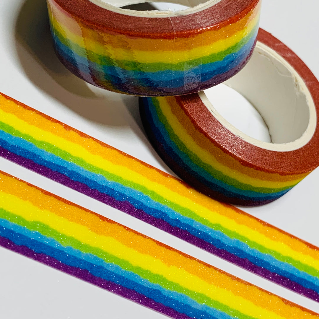 RICH & VIBRANT RAINBOW Shimmer Glitter Washi Tape ~ 1 Roll ~ 15mm x 10m (33 Feet)