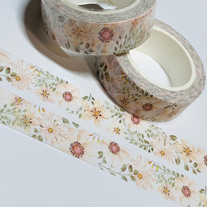 CRISP CLEAN WHITE Flowers With a Pearl Finish Quality Washi Tape ~ 1 Roll ~ 15mm x 10m (33 Feet)