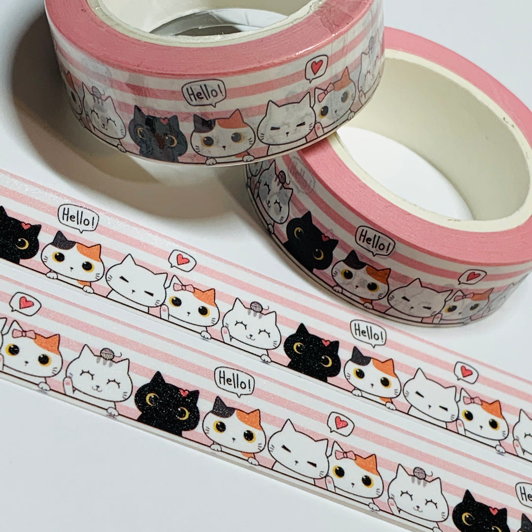 CUTE CAT CONVERSATIONS Pearlized Washi Tape ~ 1 Roll ~ 15mm x 10m (33 Feet)