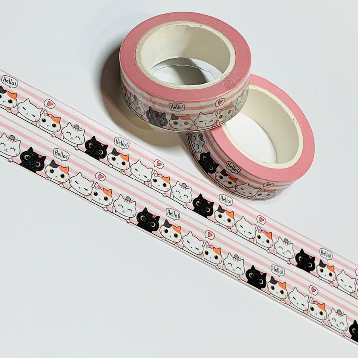 CUTE CAT CONVERSATIONS Pearlized Washi Tape ~ 1 Roll ~ 15mm x 10m (33 Feet)