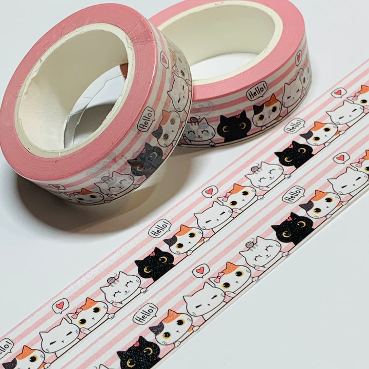 CUTE CAT CONVERSATIONS Pearlized Washi Tape ~ 1 Roll ~ 15mm x 10m (33 Feet)