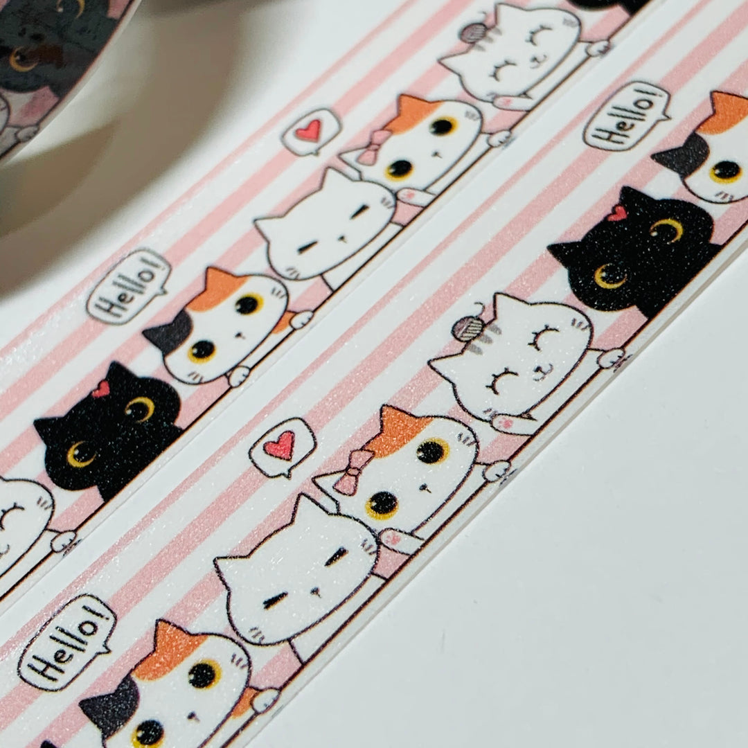 CUTE CAT CONVERSATIONS Pearlized Washi Tape ~ 1 Roll ~ 15mm x 10m (33 Feet)