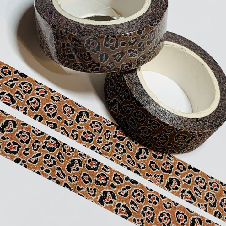 LEOPARD BROWN & BLACK Shimmer Glitter Washi Tape ~ 1 Roll ~ 15mm x 10m (33 Feet)