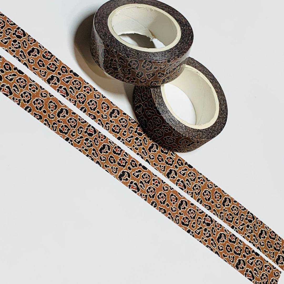 LEOPARD BROWN & BLACK Shimmer Glitter Washi Tape ~ 1 Roll ~ 15mm x 10m (33 Feet)