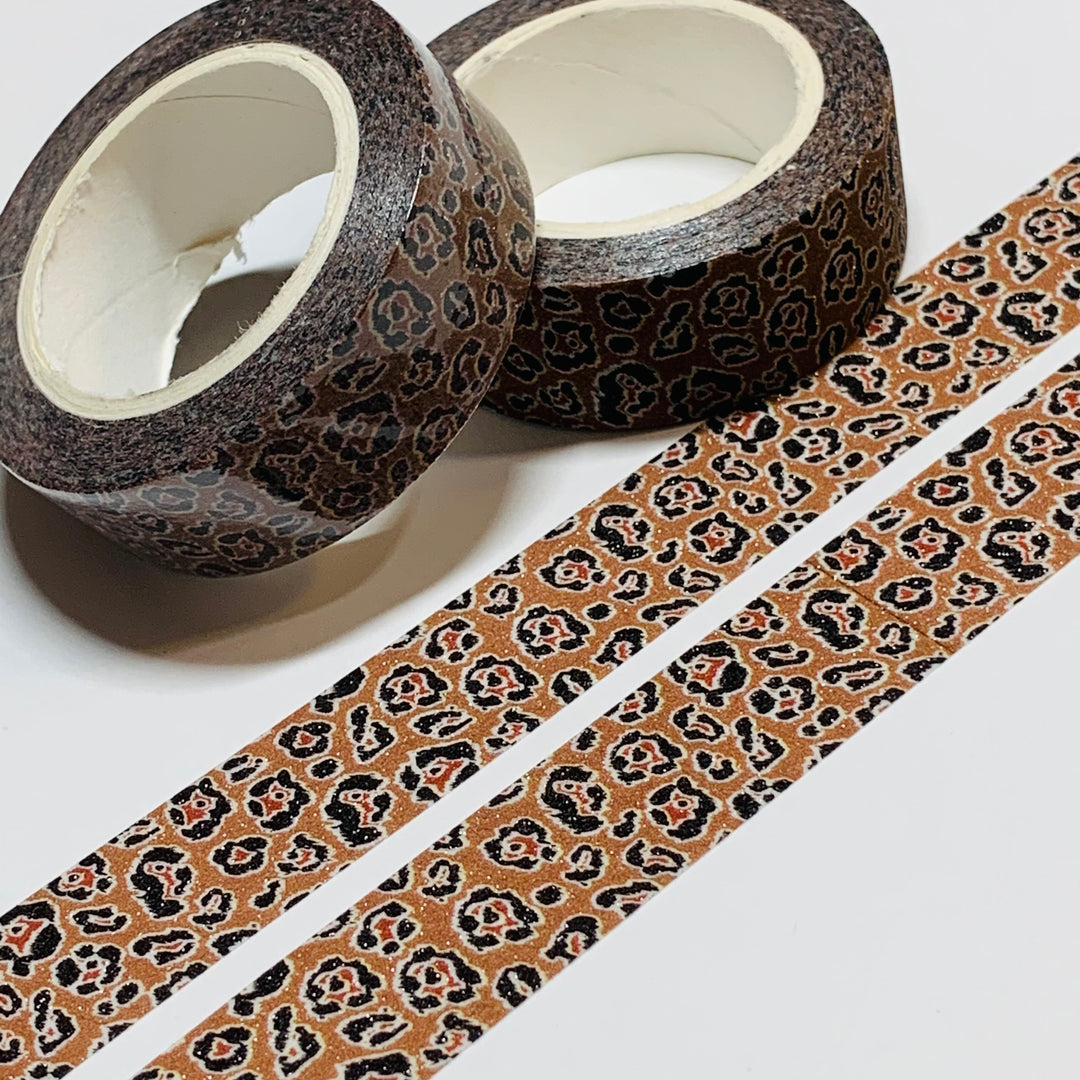 LEOPARD BROWN & BLACK Shimmer Glitter Washi Tape ~ 1 Roll ~ 15mm x 10m (33 Feet)