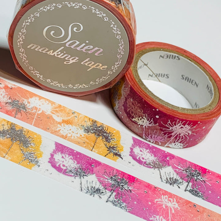 CLUSTER AMARYLLIS SILVER Foil Floral Saien Masking Washi Tape ~ 1 Roll ~ 15mm x 7m (23 Feet)