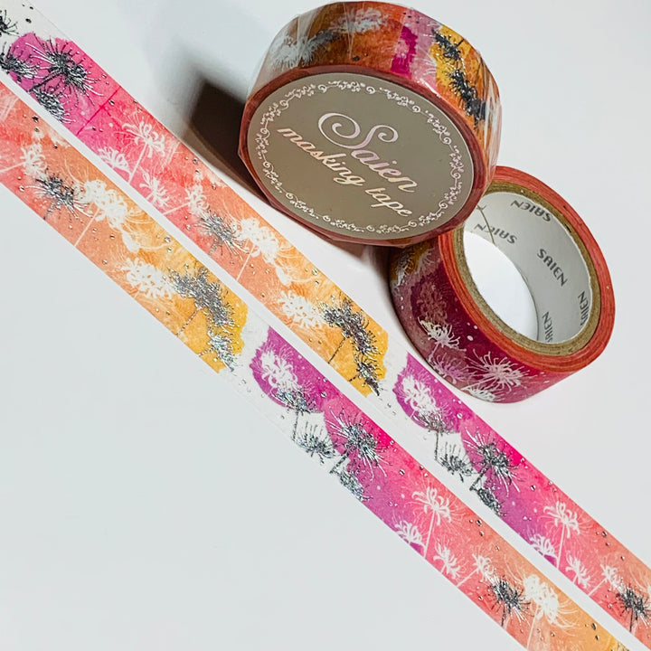 CLUSTER AMARYLLIS SILVER Foil Floral Saien Masking Washi Tape ~ 1 Roll ~ 15mm x 7m (23 Feet)