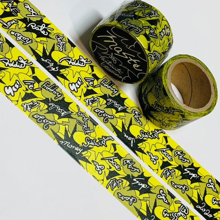 KARMA MANGA BUBBLES In Black and Yellow By Fantasista Utamaro Maste Washi Tape ~ 1 Roll ~ 27mm x 5m (16 Feet)