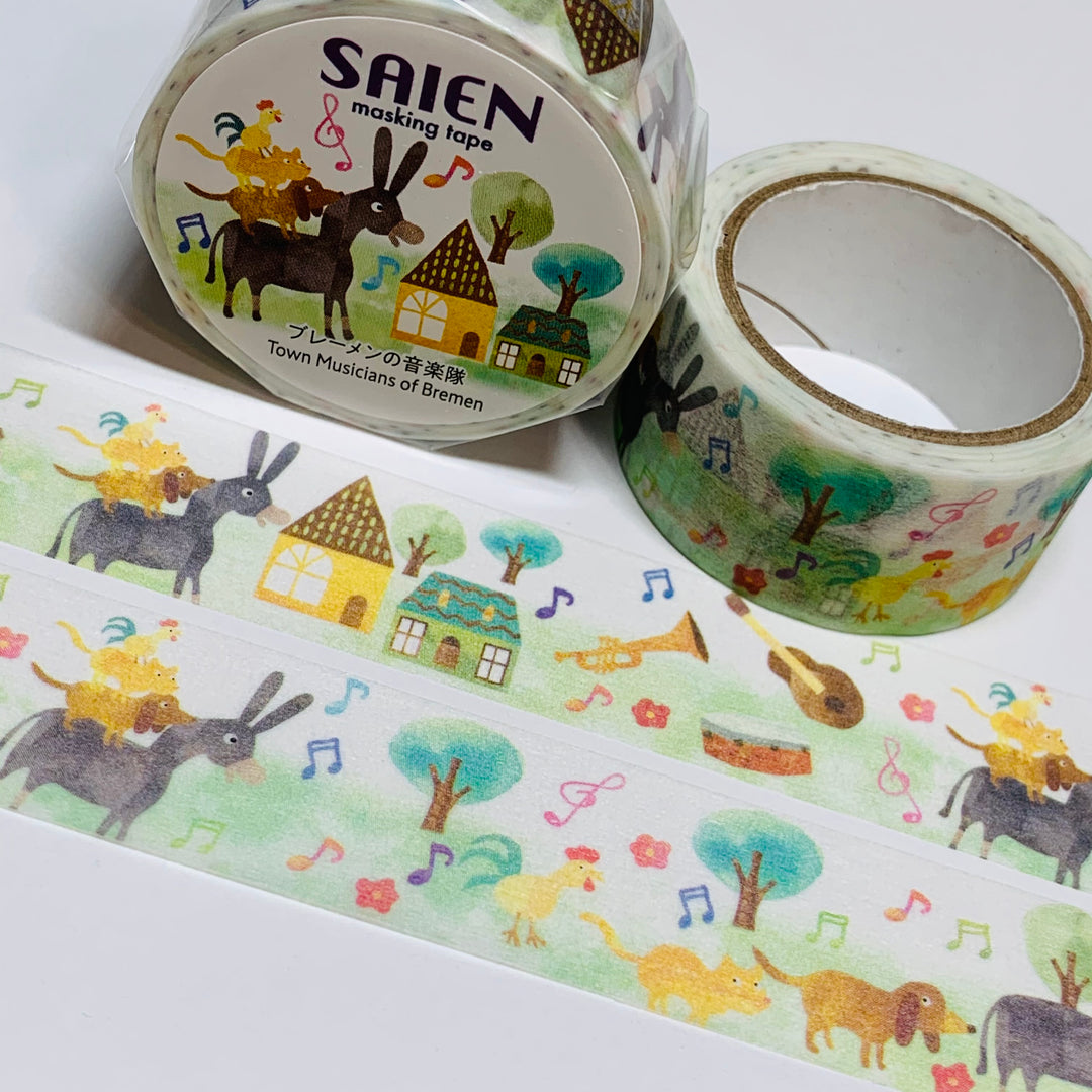 TOWN MUSICIANS Of BREMEN Saien Masking Washi Tape ~ 1 Roll ~ 20mm x 7m (23 Feet)