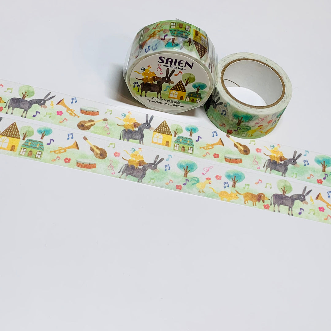 TOWN MUSICIANS Of BREMEN Saien Masking Washi Tape ~ 1 Roll ~ 20mm x 7m (23 Feet)